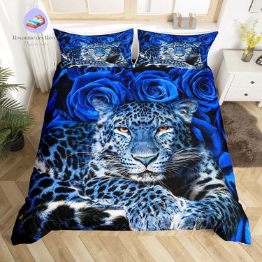 Dekbedovertrek met blauwe luipaardprint